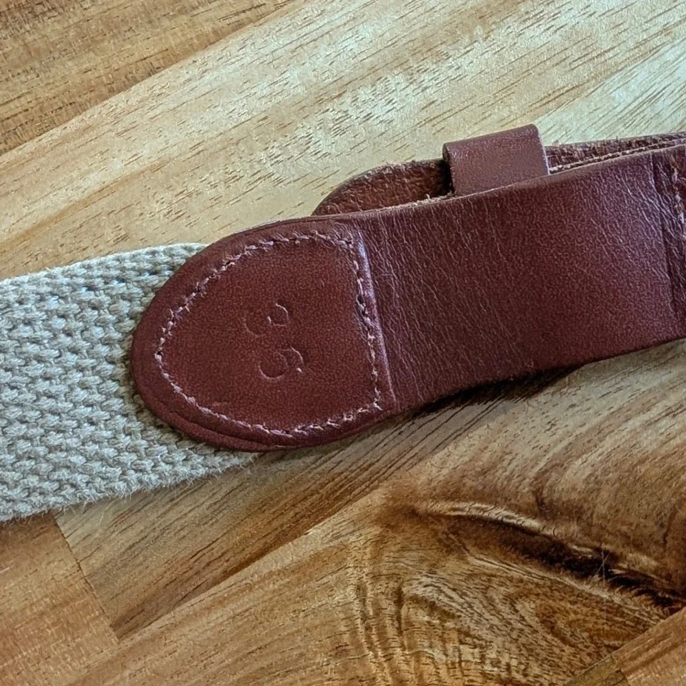 Leather Man Ltd Men's Lighthouse Ribbon Belt Navy Tan Brass Sz 36 (Pant Sz 34)